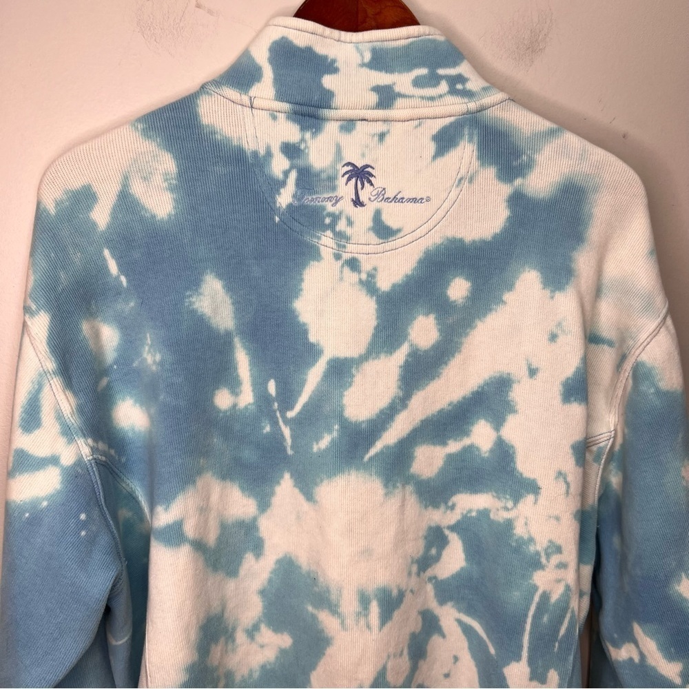 Tommy Bahama Blue & White Tie Dye 1/4 Zip Pullover Sweater Size Large - Picture 10 of 11